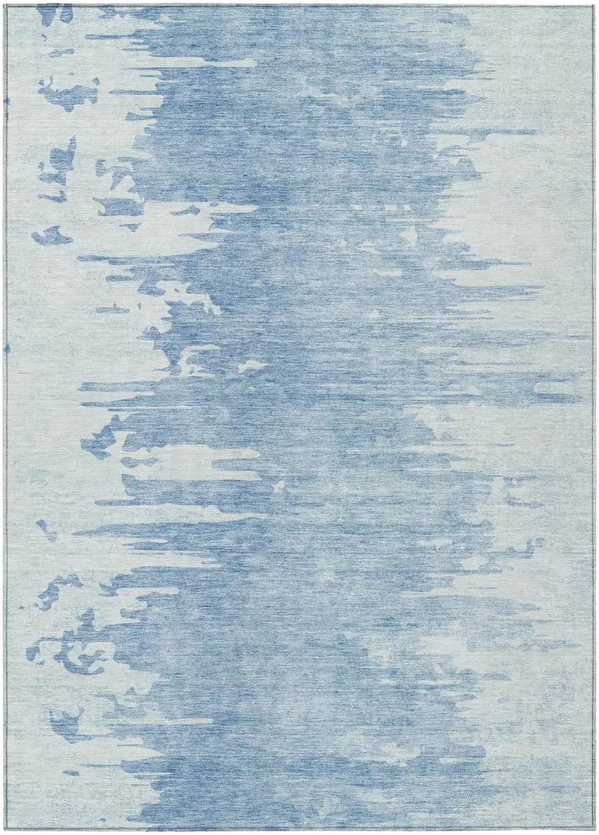 Sky Blue And Denim Blue Abstract Washable Indoor Outdoor Area Rug Photo 1