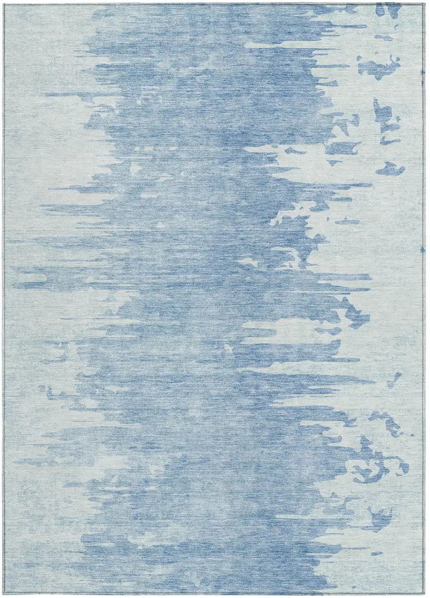 Sky Blue And Denim Blue Abstract Washable Indoor Outdoor Area Rug Photo 5