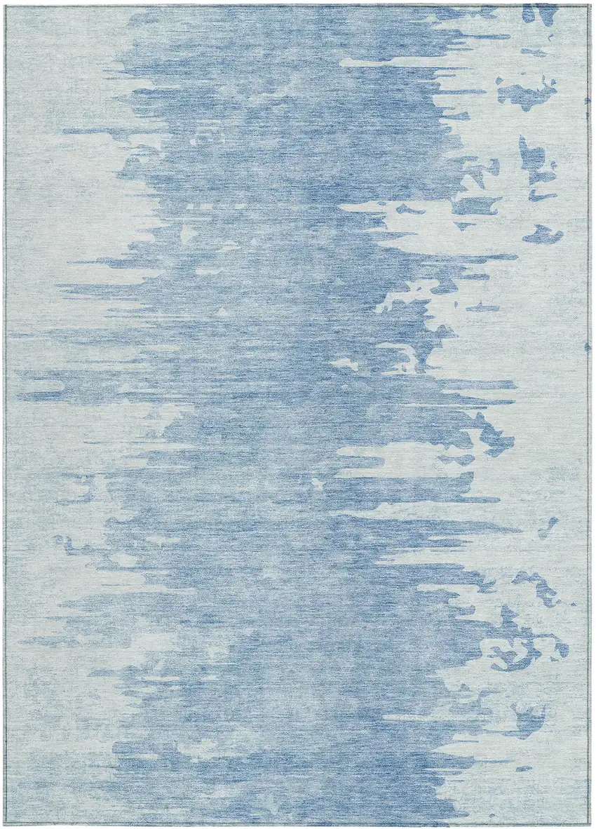 Sky Blue And Denim Blue Abstract Washable Indoor Outdoor Area Rug Photo 5