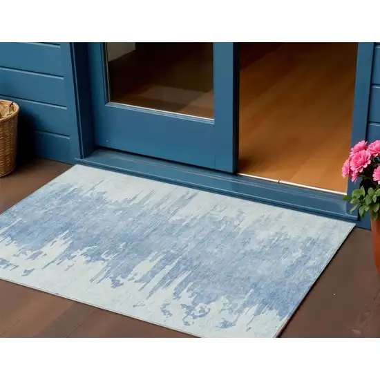Sky Blue And Denim Blue Abstract Washable Indoor Outdoor Area Rug Photo 1