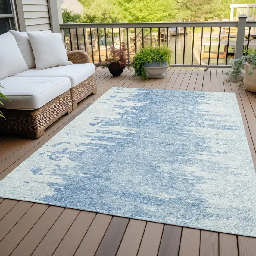 Sky Blue And Denim Blue Abstract Washable Indoor Outdoor Area Rug Photo 6