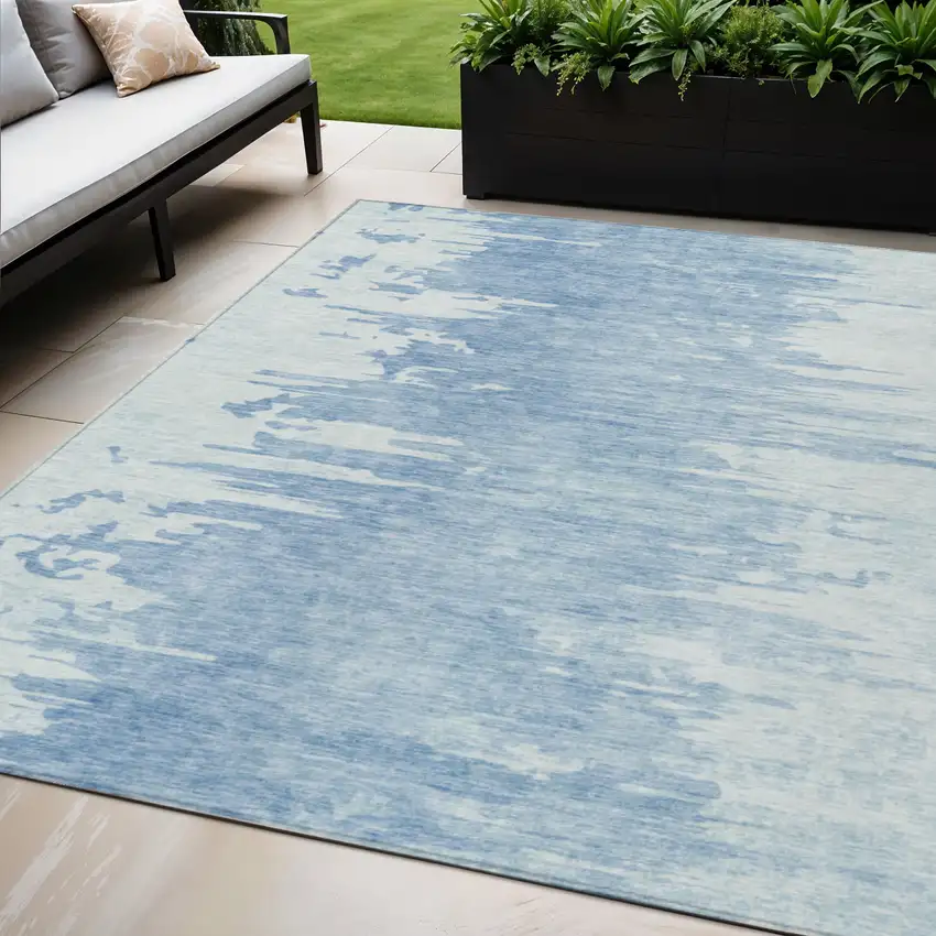 Sky Blue And Denim Blue Abstract Washable Indoor Outdoor Area Rug Photo 1