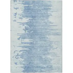 Photo of Sky Blue And Denim Blue Abstract Washable Indoor Outdoor Area Rug