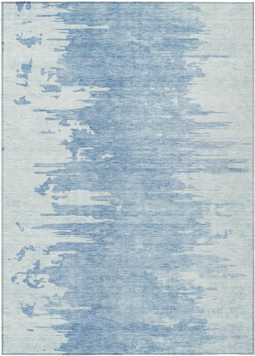 Sky Blue And Denim Blue Abstract Washable Indoor Outdoor Area Rug Photo 1