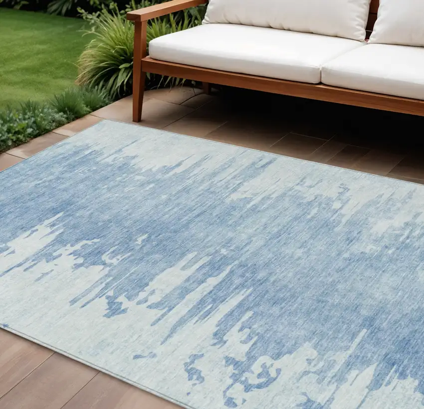 Sky Blue And Denim Blue Abstract Washable Indoor Outdoor Area Rug Photo 1