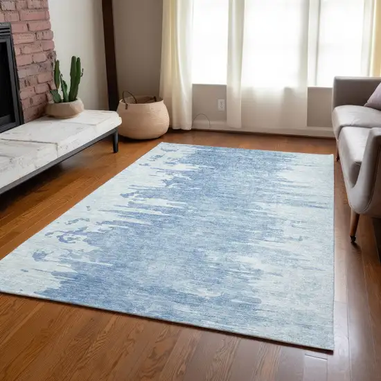 Sky Blue And Denim Blue Abstract Washable Indoor Outdoor Area Rug Photo 8