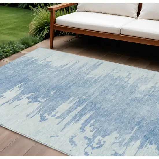 Sky Blue And Denim Blue Abstract Washable Indoor Outdoor Area Rug Photo 1