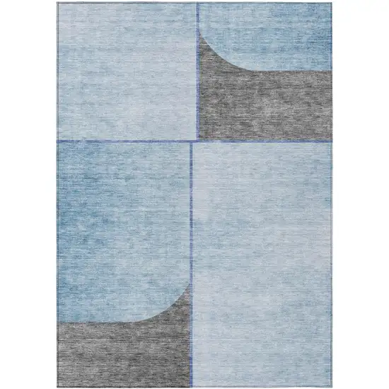 Sky Blue And Denim Blue Abstract Washable Indoor Outdoor Area Rug Photo 1