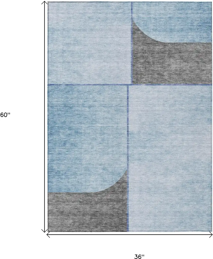 Sky Blue And Denim Blue Abstract Washable Indoor Outdoor Area Rug Photo 9