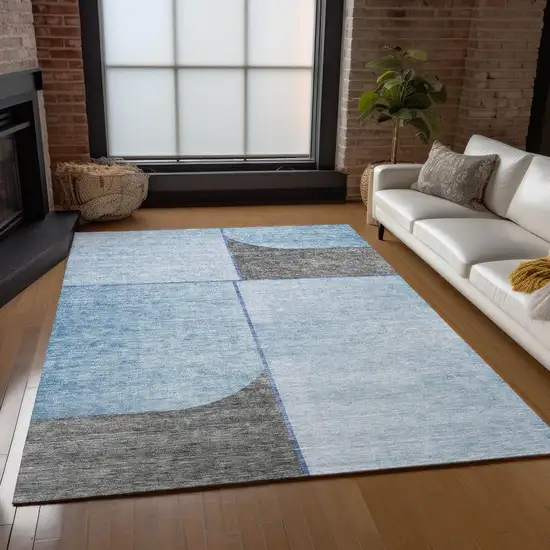 Sky Blue And Denim Blue Abstract Washable Indoor Outdoor Area Rug Photo 7