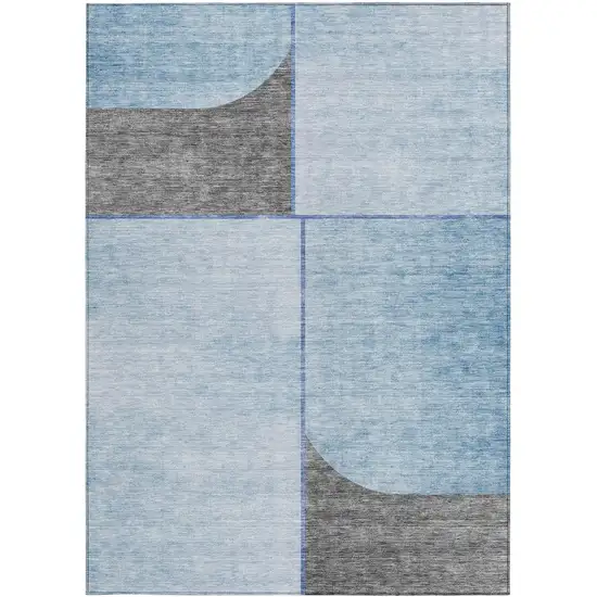 Sky Blue And Denim Blue Abstract Washable Indoor Outdoor Area Rug Photo 4
