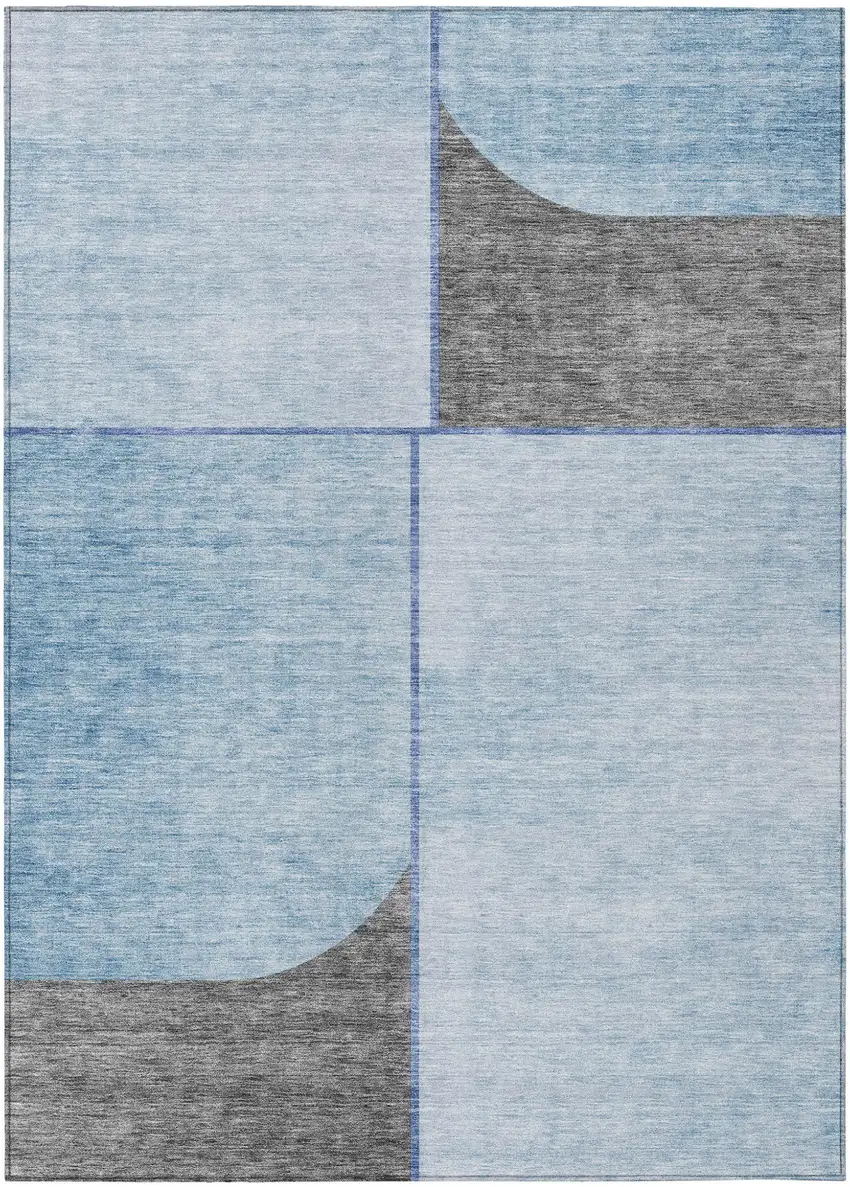 Sky Blue And Denim Blue Abstract Washable Indoor Outdoor Area Rug Photo 1