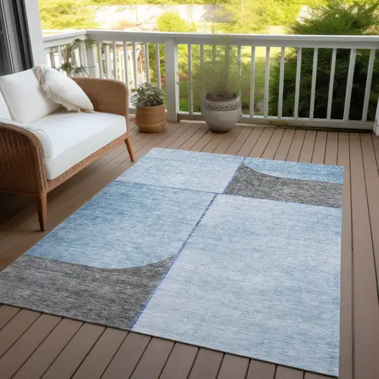 Sky Blue And Denim Blue Abstract Washable Indoor Outdoor Area Rug Photo 6