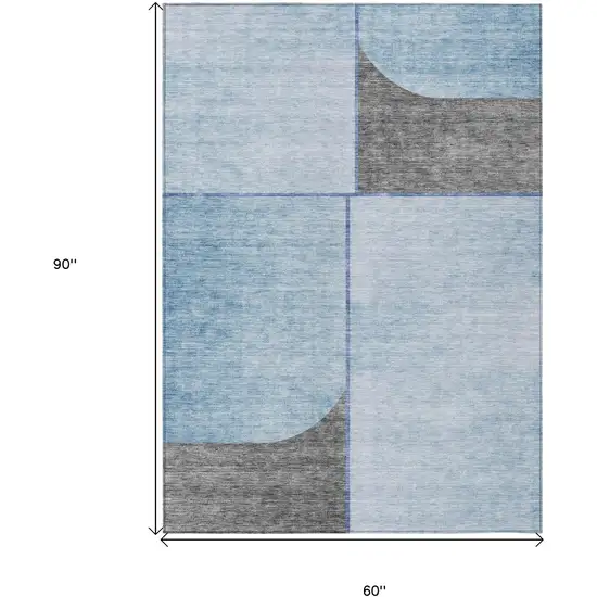 Sky Blue And Denim Blue Abstract Washable Indoor Outdoor Area Rug Photo 3