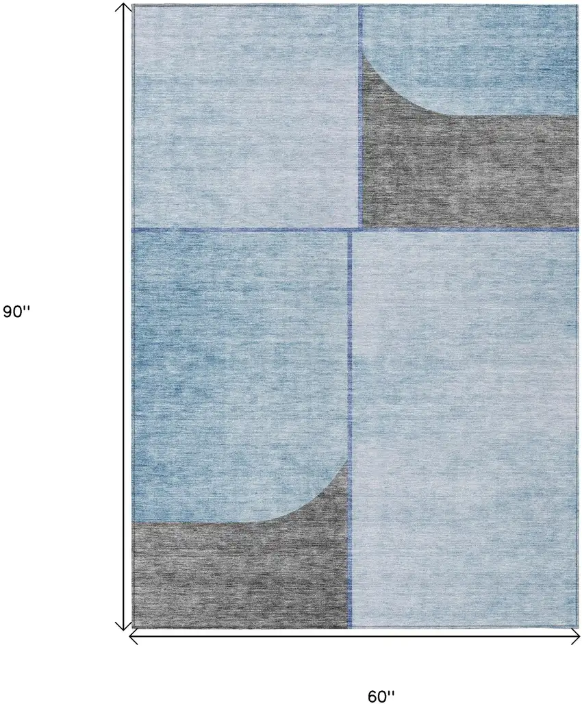 Sky Blue And Denim Blue Abstract Washable Indoor Outdoor Area Rug Photo 3