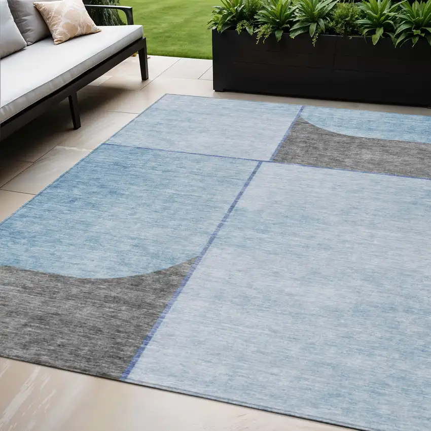 Sky Blue And Denim Blue Abstract Washable Indoor Outdoor Area Rug Photo 1