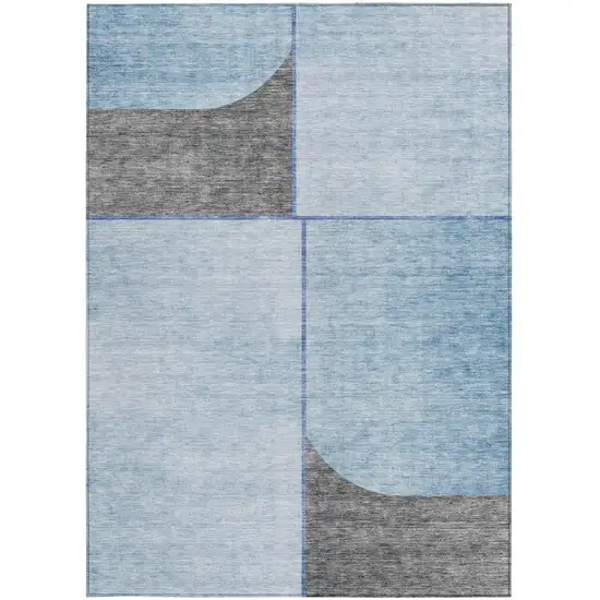Sky Blue And Denim Blue Abstract Washable Indoor Outdoor Area Rug Photo 5