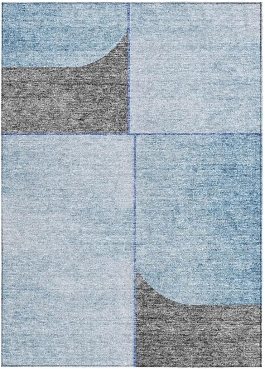 Sky Blue And Denim Blue Abstract Washable Indoor Outdoor Area Rug Photo 5