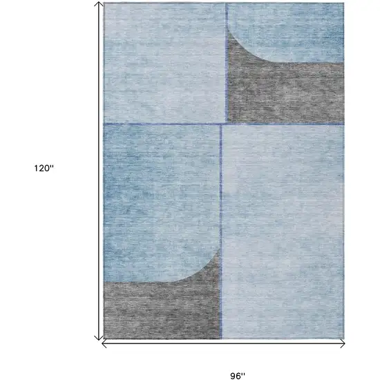 Sky Blue And Denim Blue Abstract Washable Indoor Outdoor Area Rug Photo 3