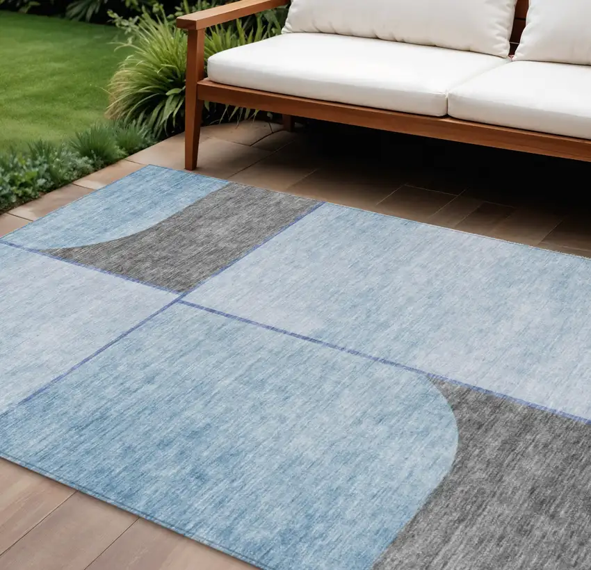 Sky Blue And Denim Blue Abstract Washable Indoor Outdoor Area Rug Photo 1