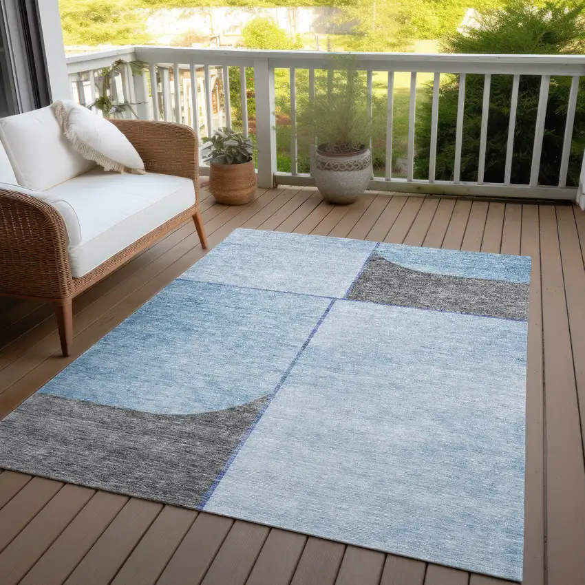 Sky Blue And Denim Blue Abstract Washable Indoor Outdoor Area Rug Photo 6