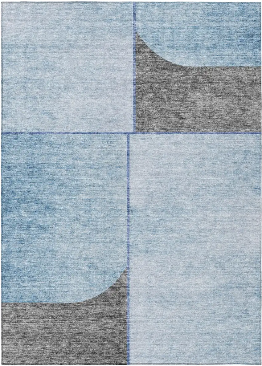 Sky Blue And Denim Blue Abstract Washable Indoor Outdoor Area Rug Photo 1