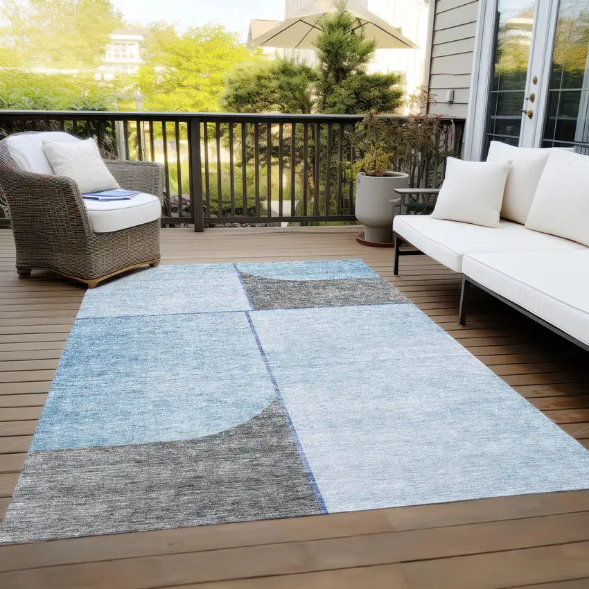 Sky Blue And Denim Blue Abstract Washable Indoor Outdoor Area Rug Photo 9