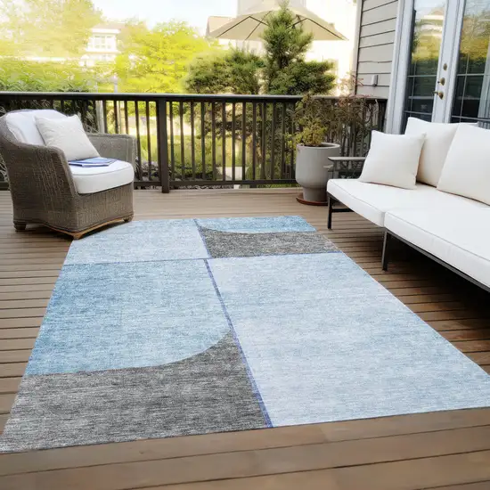 Sky Blue And Denim Blue Abstract Washable Indoor Outdoor Area Rug Photo 9