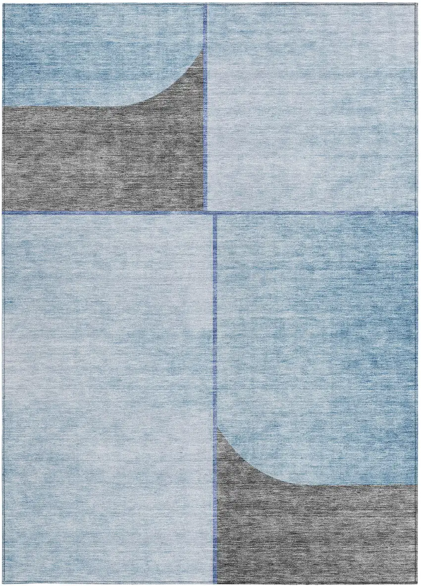 Sky Blue And Denim Blue Abstract Washable Indoor Outdoor Area Rug Photo 5