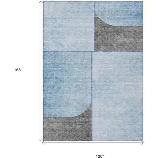 Sky Blue And Denim Blue Abstract Washable Indoor Outdoor Area Rug Photo 3