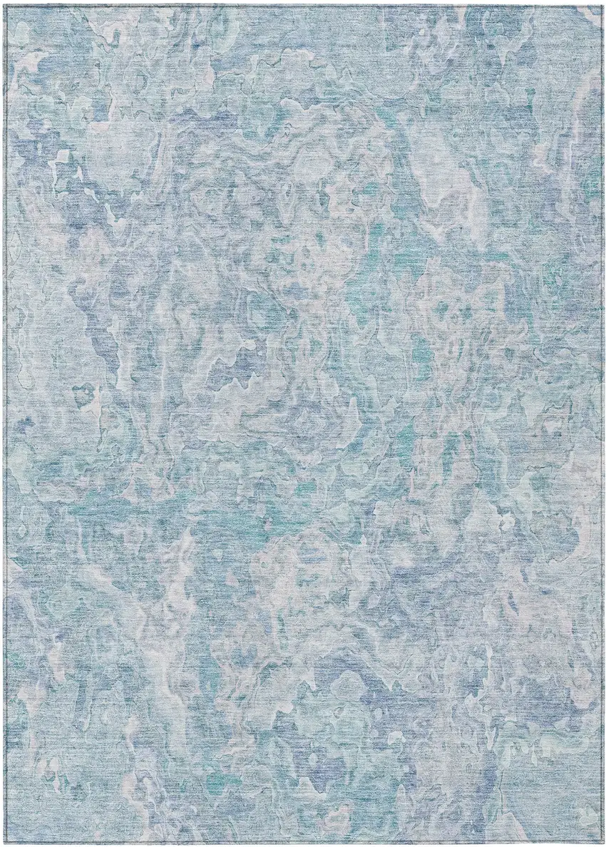 Sky Blue And Denim Blue Abstract Washable Indoor Outdoor Area Rug Photo 2