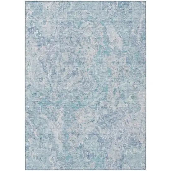 Sky Blue And Denim Blue Abstract Washable Indoor Outdoor Area Rug Photo 2