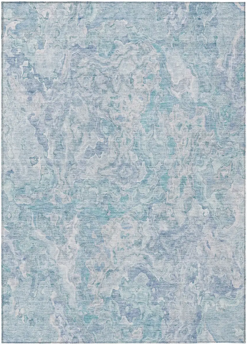 Sky Blue And Denim Blue Abstract Washable Indoor Outdoor Area Rug Photo 2