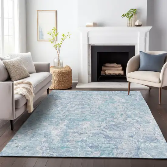 Sky Blue And Denim Blue Abstract Washable Indoor Outdoor Area Rug Photo 9