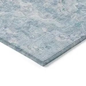 Photo of Sky Blue And Denim Blue Abstract Washable Indoor Outdoor Area Rug