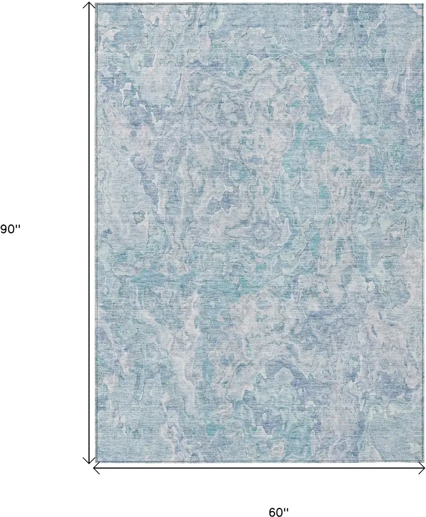 Sky Blue And Denim Blue Abstract Washable Indoor Outdoor Area Rug Photo 3