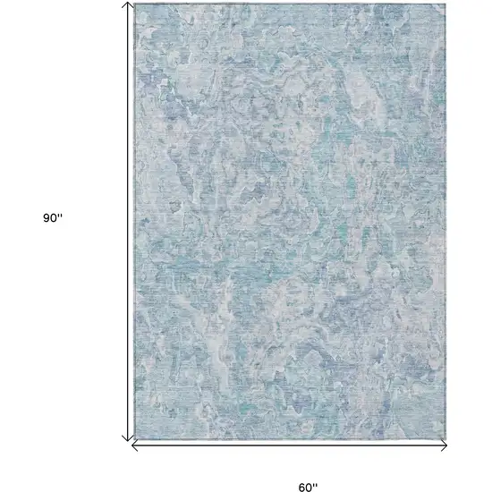 Sky Blue And Denim Blue Abstract Washable Indoor Outdoor Area Rug Photo 3