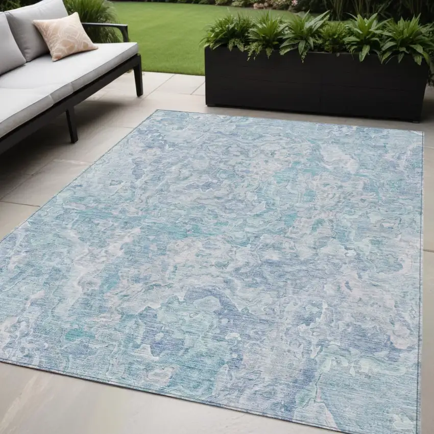 Sky Blue And Denim Blue Abstract Washable Indoor Outdoor Area Rug Photo 1
