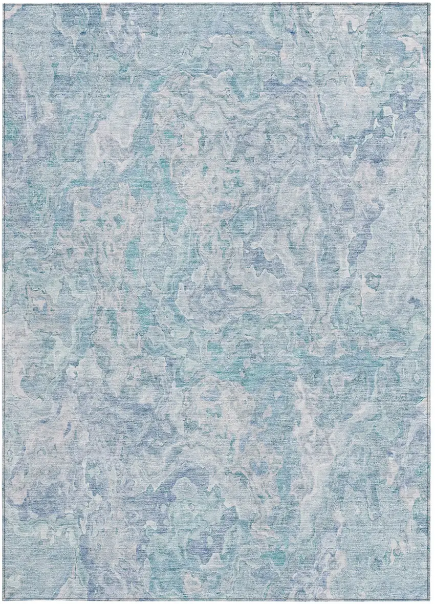 Sky Blue And Denim Blue Abstract Washable Indoor Outdoor Area Rug Photo 7