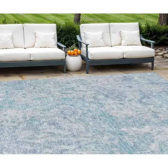 Sky Blue And Denim Blue Abstract Washable Indoor Outdoor Area Rug Photo 1