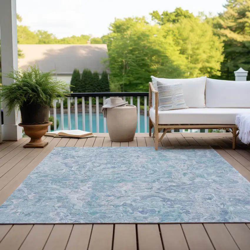 Sky Blue And Denim Blue Abstract Washable Indoor Outdoor Area Rug Photo 9