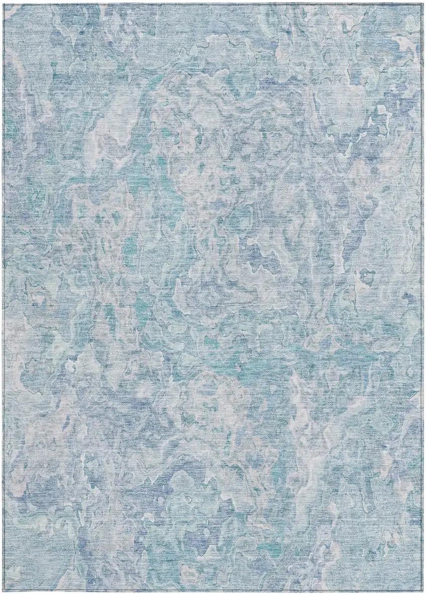 Sky Blue And Denim Blue Abstract Washable Indoor Outdoor Area Rug Photo 6