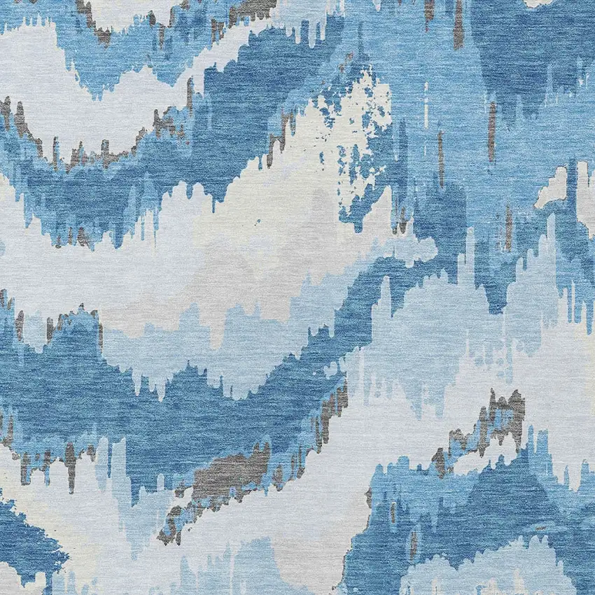 Sky Blue And Denim Blue Abstract Washable Indoor Outdoor Area Rug Photo 6