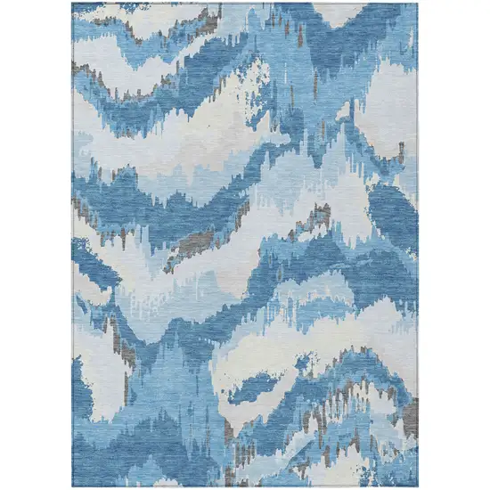Sky Blue And Denim Blue Abstract Washable Indoor Outdoor Area Rug Photo 2