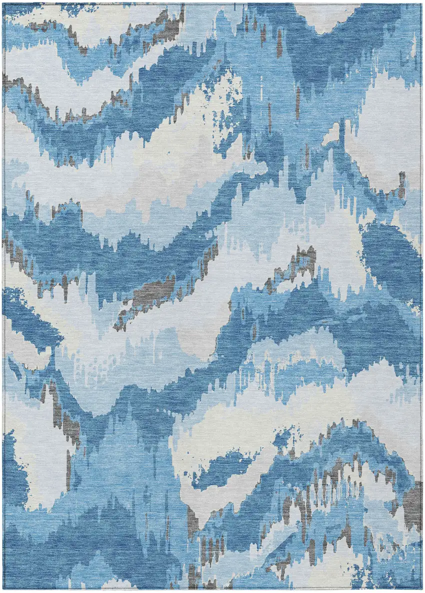 Sky Blue And Denim Blue Abstract Washable Indoor Outdoor Area Rug Photo 2
