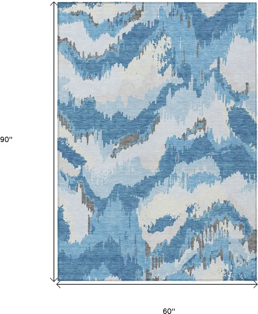 Sky Blue And Denim Blue Abstract Washable Indoor Outdoor Area Rug Photo 3