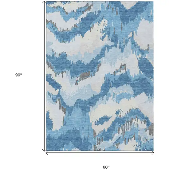 Sky Blue And Denim Blue Abstract Washable Indoor Outdoor Area Rug Photo 3