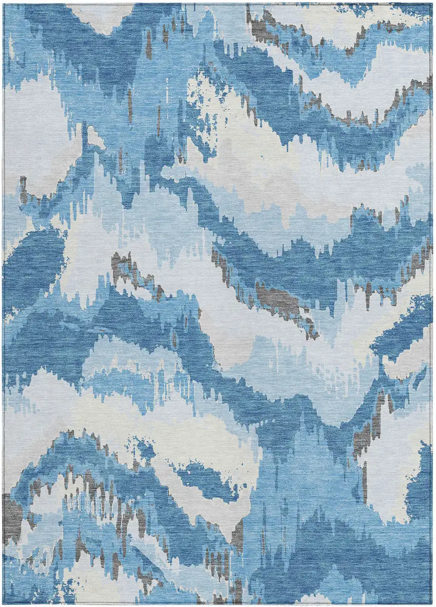 Sky Blue And Denim Blue Abstract Washable Indoor Outdoor Area Rug Photo 7