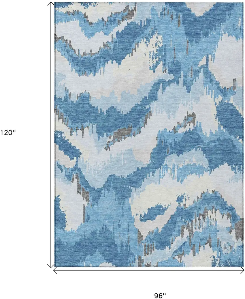 Sky Blue And Denim Blue Abstract Washable Indoor Outdoor Area Rug Photo 3