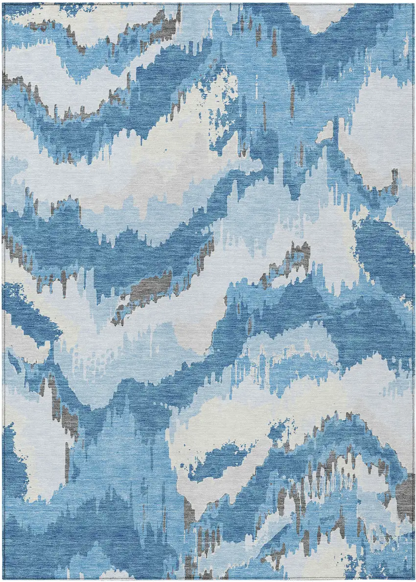 Sky Blue And Denim Blue Abstract Washable Indoor Outdoor Area Rug Photo 2
